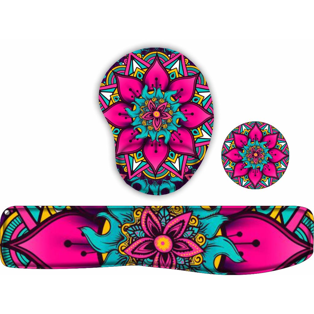 KIT Mouse Pad + Apoio de teclado + porta copos Flores Artesanais