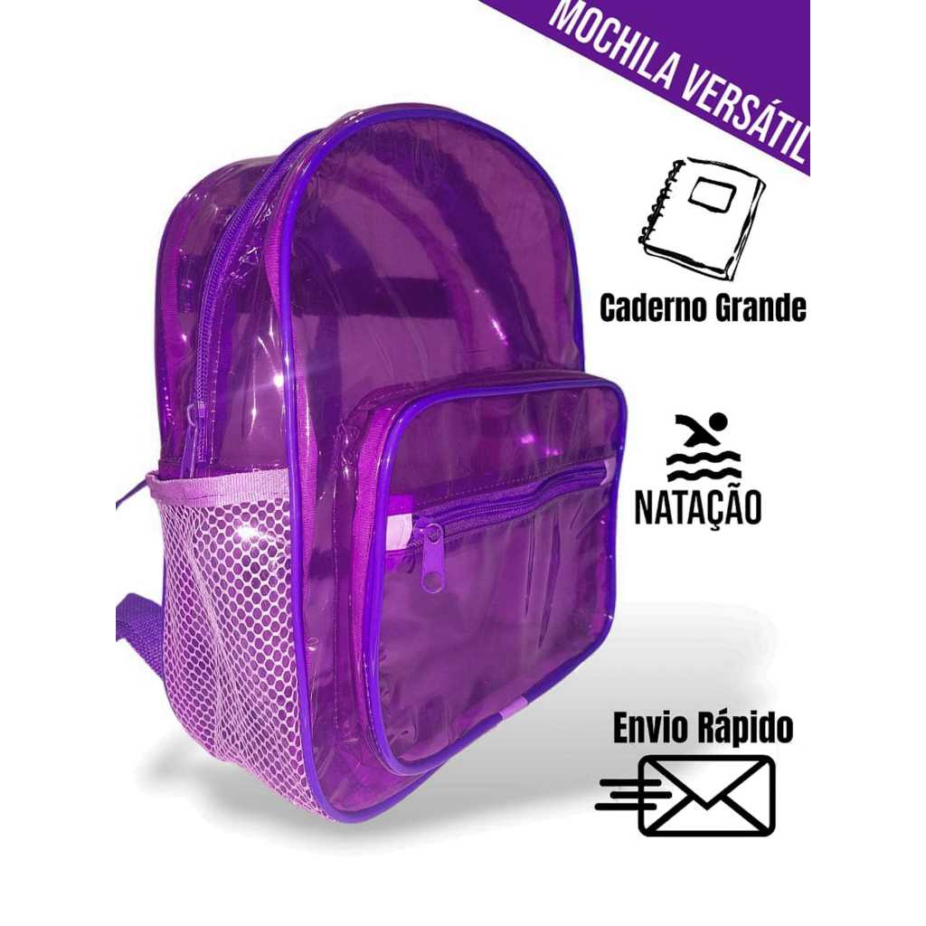 Mochila Roxa p/ Curso, Trabalho, Piscina, Natação, Escolar, Treino Infantil Feminina Adulto Unissex Juvenil