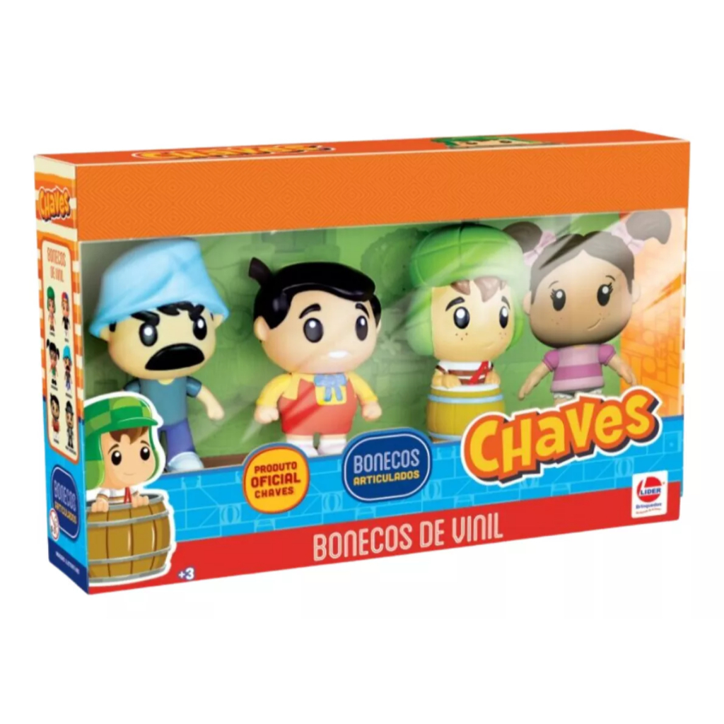 Kit 4 Bonecos Vinil Turma do Chaves  12 Cm  Madruga, Nhonho,Popis, Chaves no Barril Original