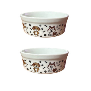 Kit Comedouro e Bebedouro de Porcelana 600ml Patinhas Cachorro