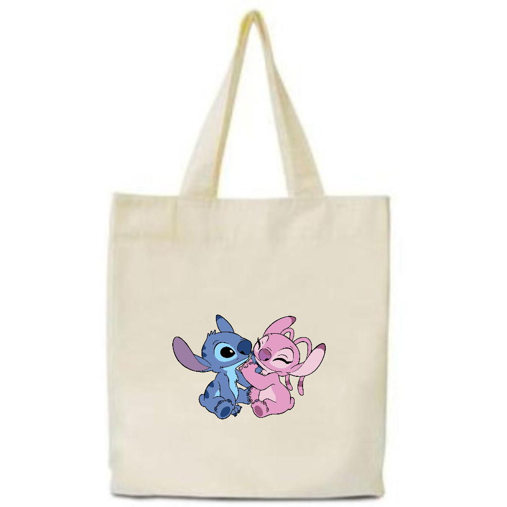 Kit 40 Sacolas Algodão Ecobag 35x40 Transfer 14x20 Personalizada Infantil Stitch e Angel