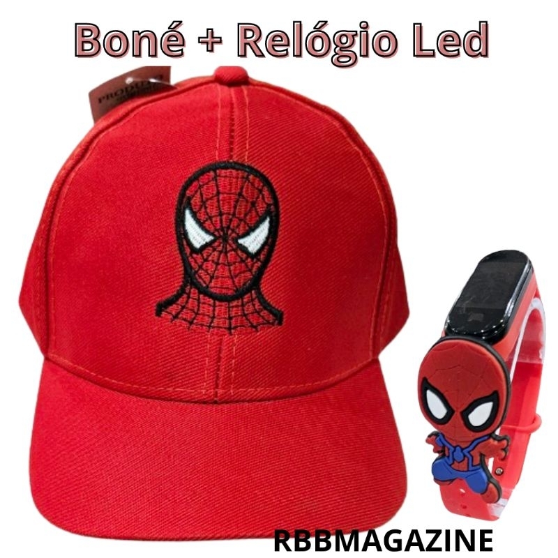 Kit Relógio a prova d'água + Boné bordado infantil Sonic,  Homem-Aranha,  Spiderman