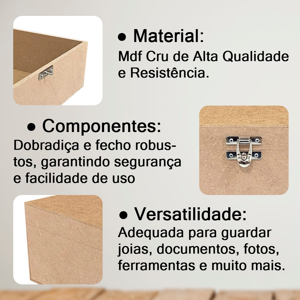 Caixa Guarda Pertences 30x20x10 Com Fecho 30x20x10 em Mdf — imagem 2 de 2