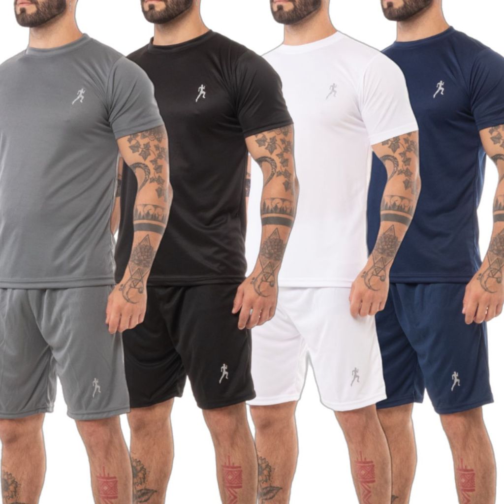 Kit 4 camisetas Masculinas + 4 Bermudas Academia Esportiva em Oferta na Shopee
