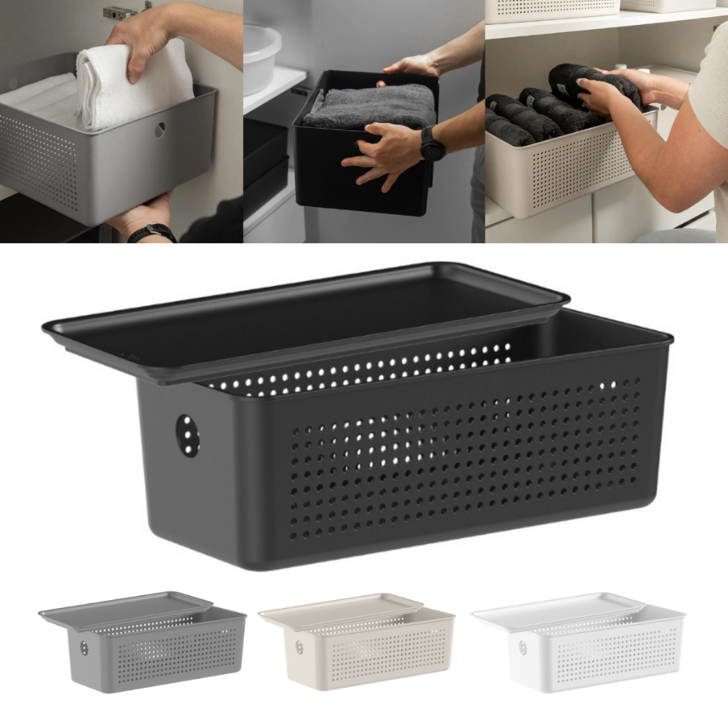 Cesto Flow Multiuso 3L Com Tampa Organizador de Lavanderia Armário Banheiro Cozinha 27 x 12 x 9cm - Home & Living