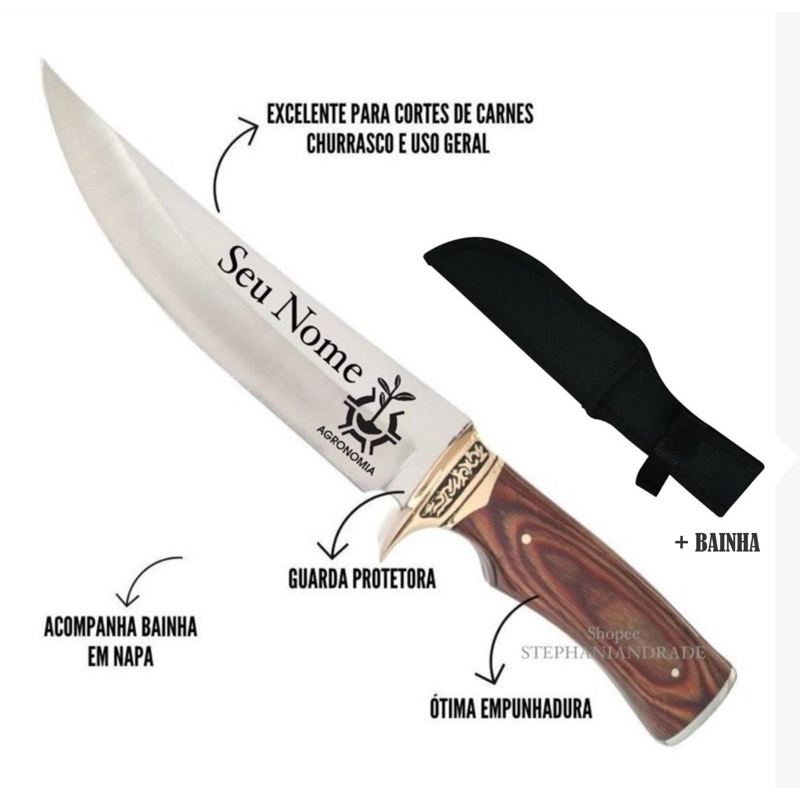 Faca Churrasco Personalizada C/ Seu Nome C/ Bainha em Oferta na Shopee