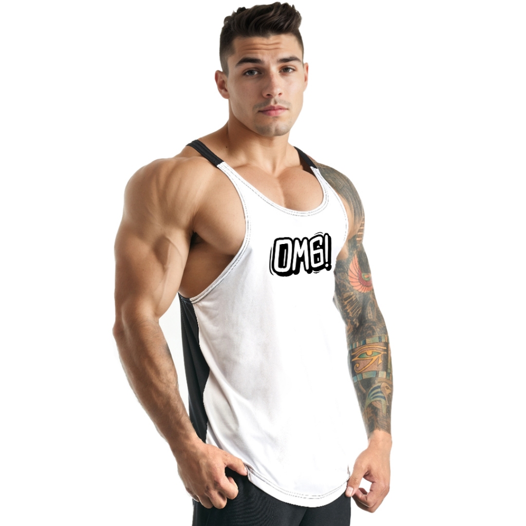 Regata Cavada Masculina em Dry Fit OMG com Costas Preta Academia - Bombey