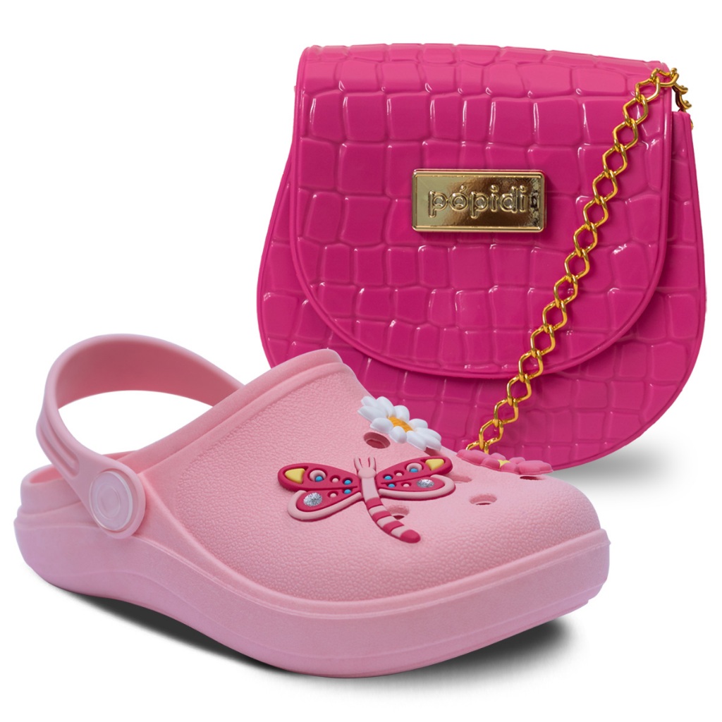 Kit Bolsa E Sandalia Babuche Infantil Menina Chinelo Leve Macio K13