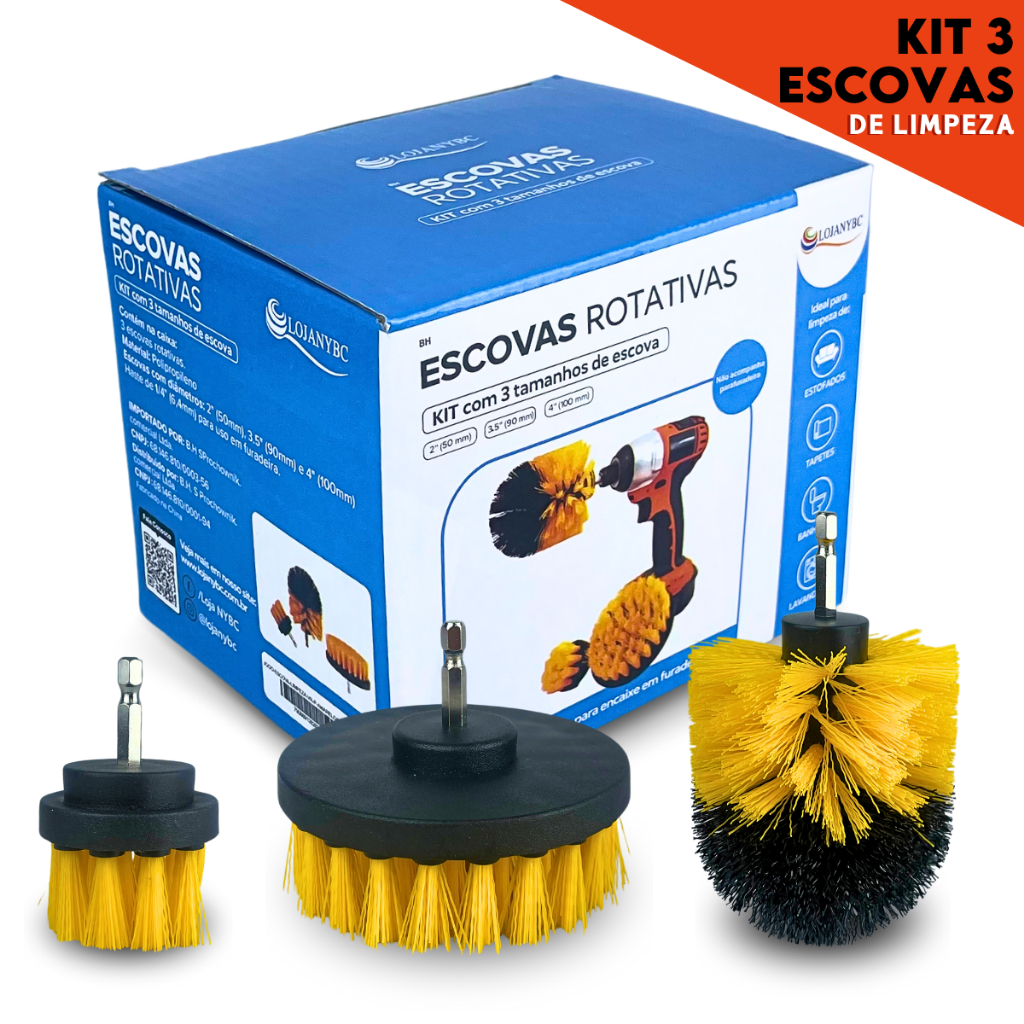 Kit 3  Escovas Rotativa Giratória Para Limpeza - Nybc