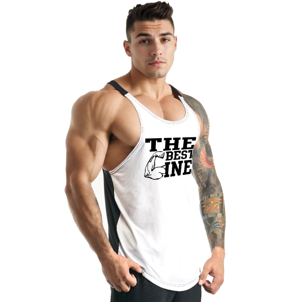 Regata Cavada Masculina em Dry Fit The Best Line com Costas Preta Academia - Bombey