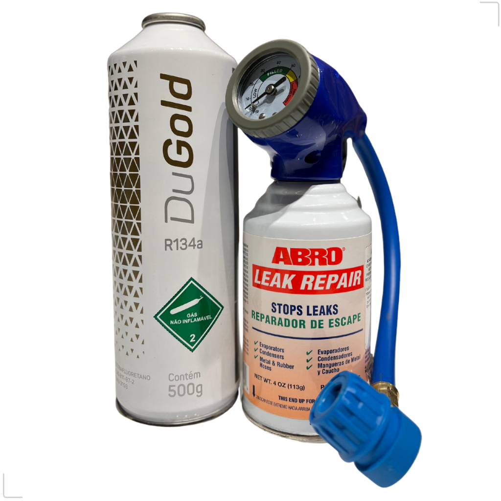 Kit Reparo Selante Tapa Fugas Furo 2 Em 1 Veda Ar Condicionado Automotivo Com Manômetro