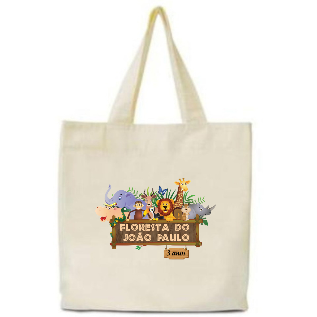Kit 50 Sacolas Ecobag Sustentável 30x30 Transfer 14x20 Personalizada Infantil Aniversário Safári