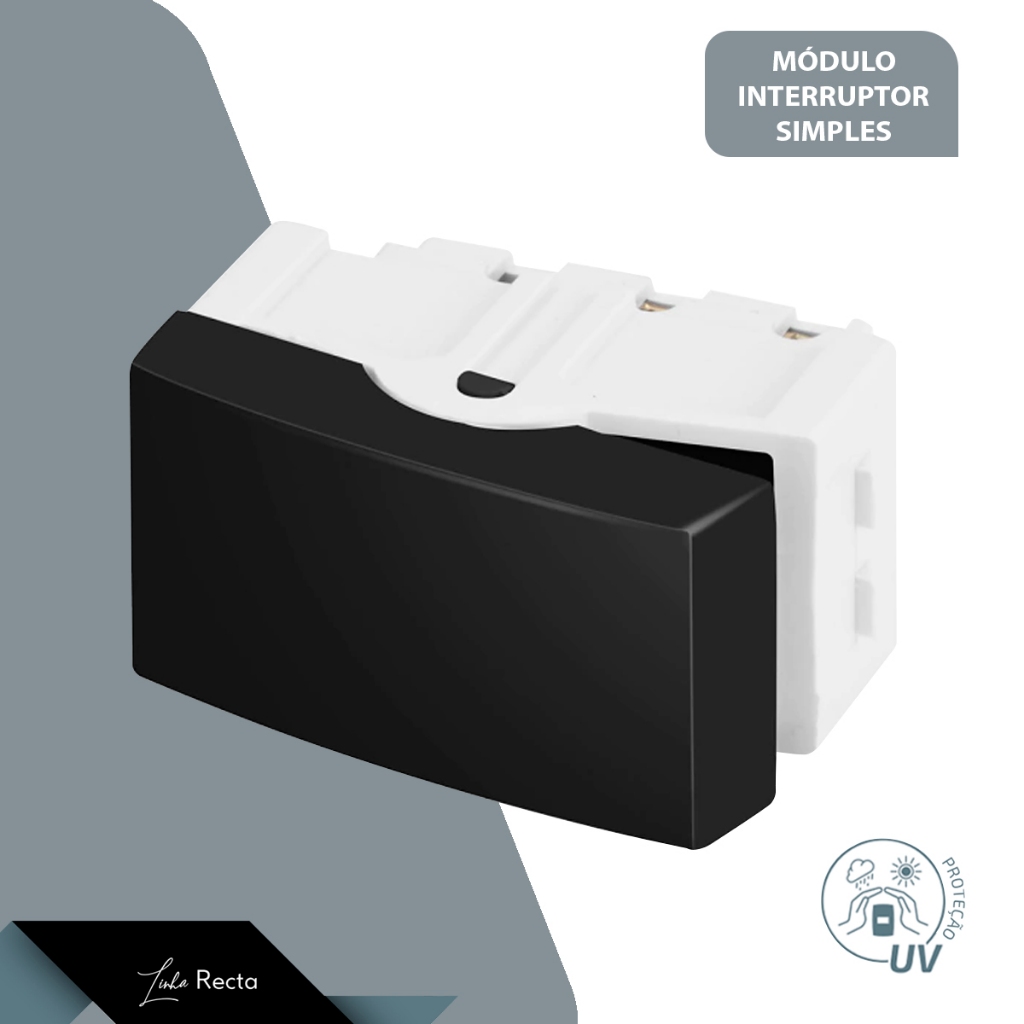 Módulo Interruptor De Luz Simples 1 Módulo Preto Black Satin Recta 12487-7 - BLux