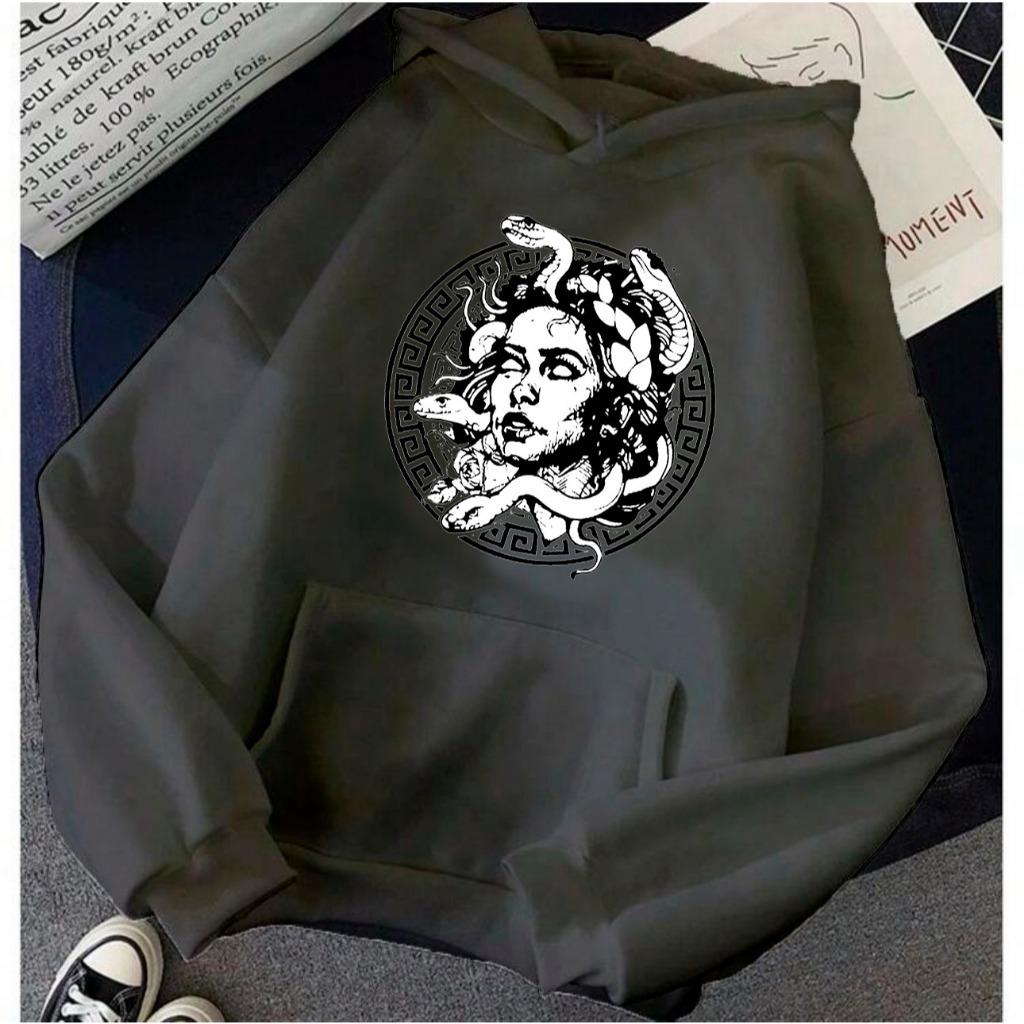 Moletom Canguru Medusa Com Capuz E Bolso Casaco Feminino Masculino Flanelado Unissex Inverno Frio Algodão Blusa
