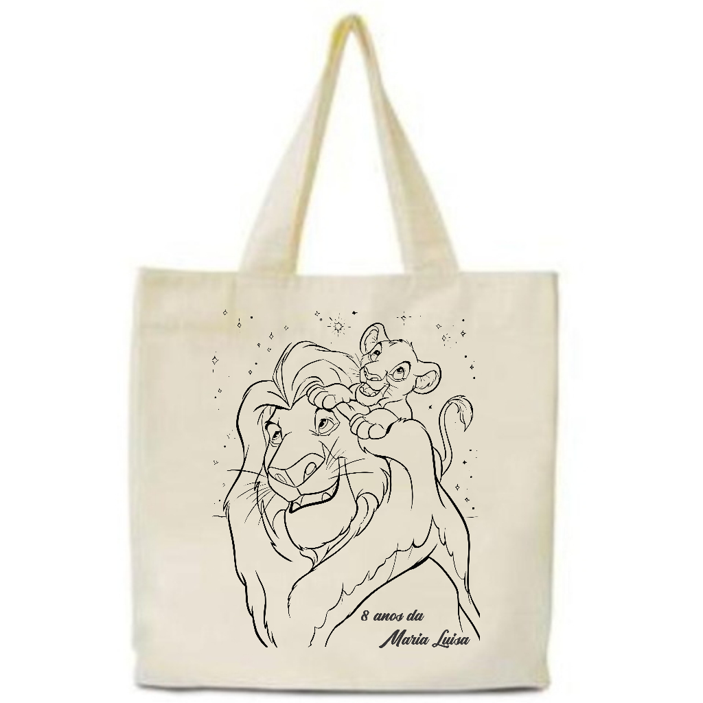 Kit 30 Sacolas Algodão Ecobag 30x30 Silk 1 Cor 20x28 Personalizada O Rei Leão Lembrancinha Infantil