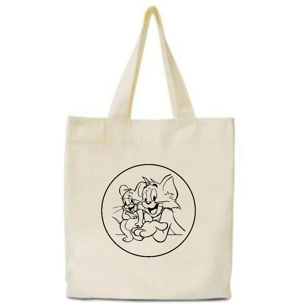 Kit 100 Ecobag Sacolas Sustentáveis 30x30 Silk 1 Cor 20x28 Personalizada Tom & Jerry Lembrancinha