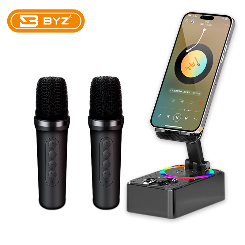 [BYZ]-MIC-505 caixa de som com 2 microfone sem fio mini Karaokê
