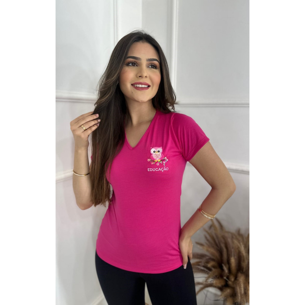 Camiseta Feminina Educação Coruja em Oferta na Shopee