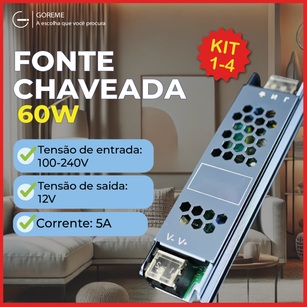 Fonte Chaveada 5A 12V 60w P/ Cftv Fita Led  Bivolt 110V-220V em Oferta na Shopee