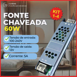 Fonte Chaveada 5A 12V 60w P/ Cftv Fita Led Bivolt 110V-220V