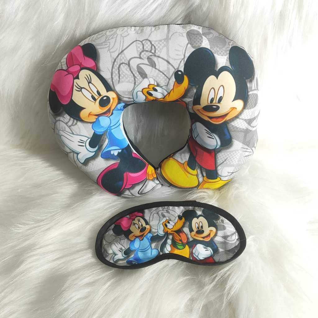 Almofada Para Pescoço Com Máscara de Dormir Viagem Descanso Macio Estampa Digital