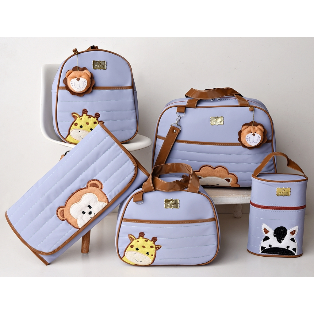 Kit de Bolsas Com 5 Peças Para Maternidade Bebê Safari + Pingentes Bichinhos em Oferta na Shopee
