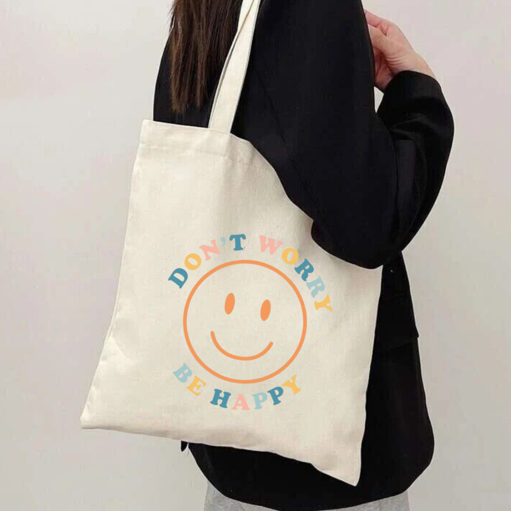 Bolsa Ecológica Ecobag "BE HAPPY"- 100% algodão em Oferta na Shopee