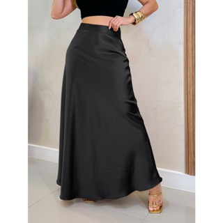 EMILI Saia Longa Evasê Feminina Cintura Alta em Cetim/ Maxi Cetim Saia-#9380 em Oferta na Shopee