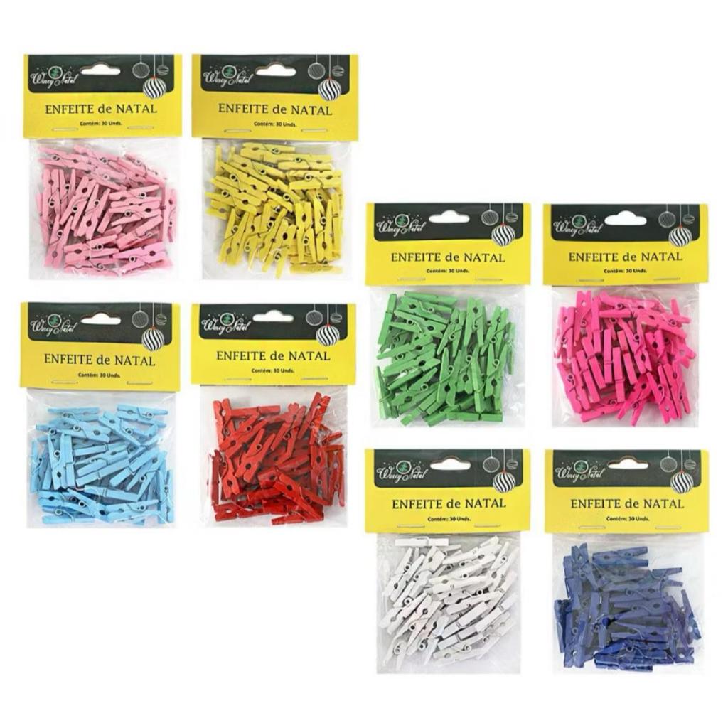 Kit 30 Mini Prendedores Coloridos de Madeira para Decoração e Pendurar Fotos Artesanato