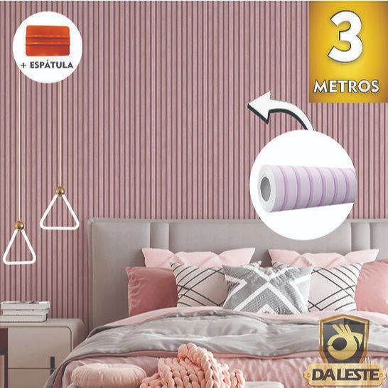 Papel Parede Ripado 3d Ripado Rosa Menina Quarto Sala 3m x 45cm + Espátula Para Aplicação