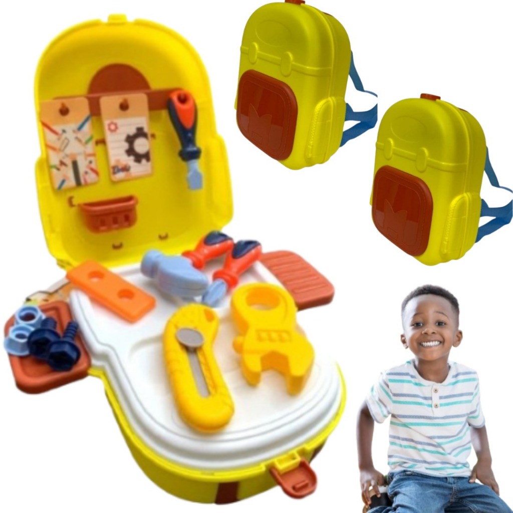 KIT 2 MALETAS DE FERRRAMENTAS VIRA MOCHILA NA MALINHA Infantil MALA MESA OFICINA COMPLETA MALETINHA