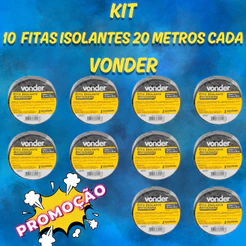 Kit 10 Fitas Isolante Anti Chama Vonder Preta - 20 Metros cada Fita Vonder Original + Nota Fiscal