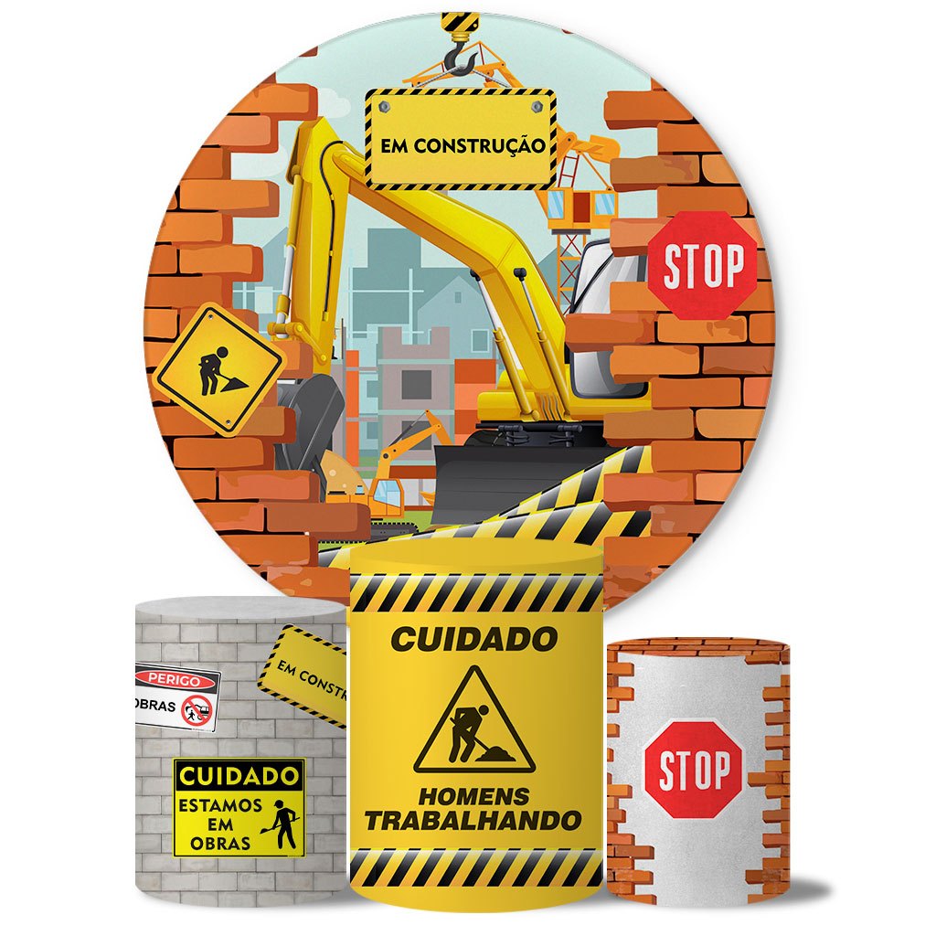 Trio Capas Cilindros + Painel Tema Construção Veste Fácil em Oferta na Shopee