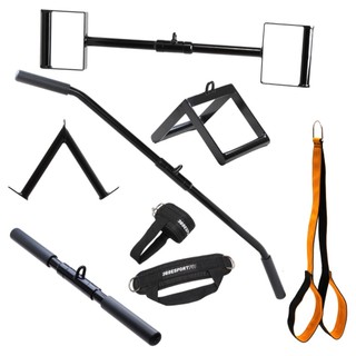 Kit Puxador Costas + Neutro + Triângulo + Reta 50cm + V + Corda + Tornozeleira p/ Glúteo CrossOver / Academia