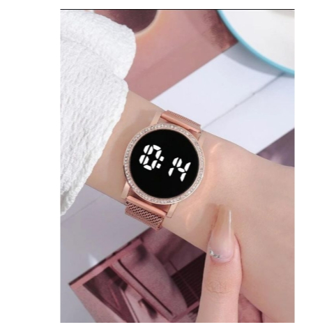 Relógio Feminino Digital Led cor branco,Redondo Dourado ,Prata,Preto, Rosê Blogueira da Moda 324