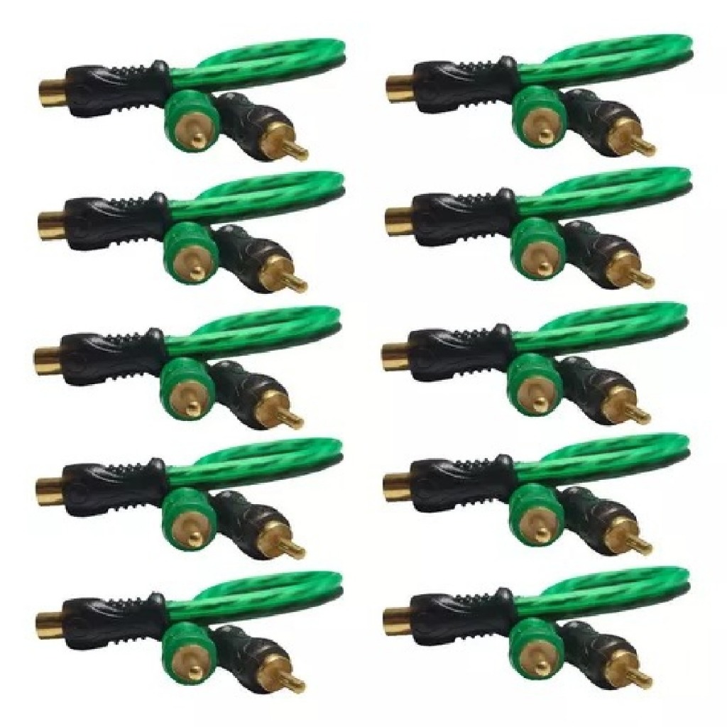 Kit 10 Cabo Y 2mx1f Rca Injetado Technoise 200 Pró 4mm Verde