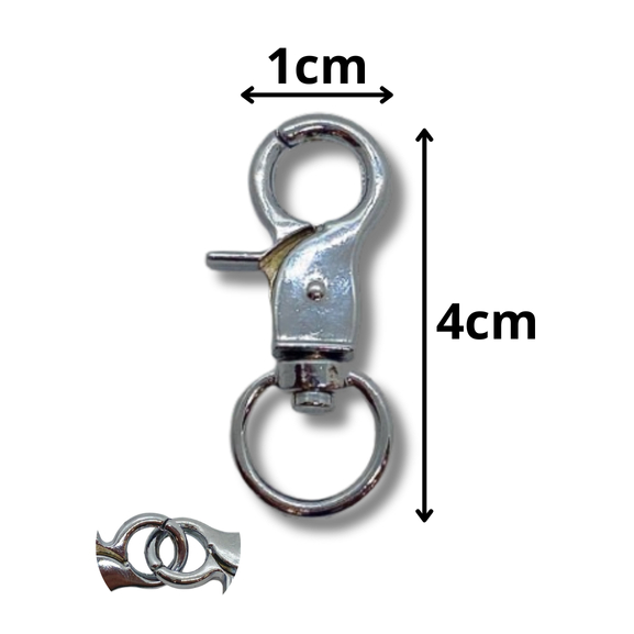 KIT 10 Mosquetão Argolas Fecho Lagosta 44mm PRATA ARTICULADO ideal para Bolsas Artesanatos