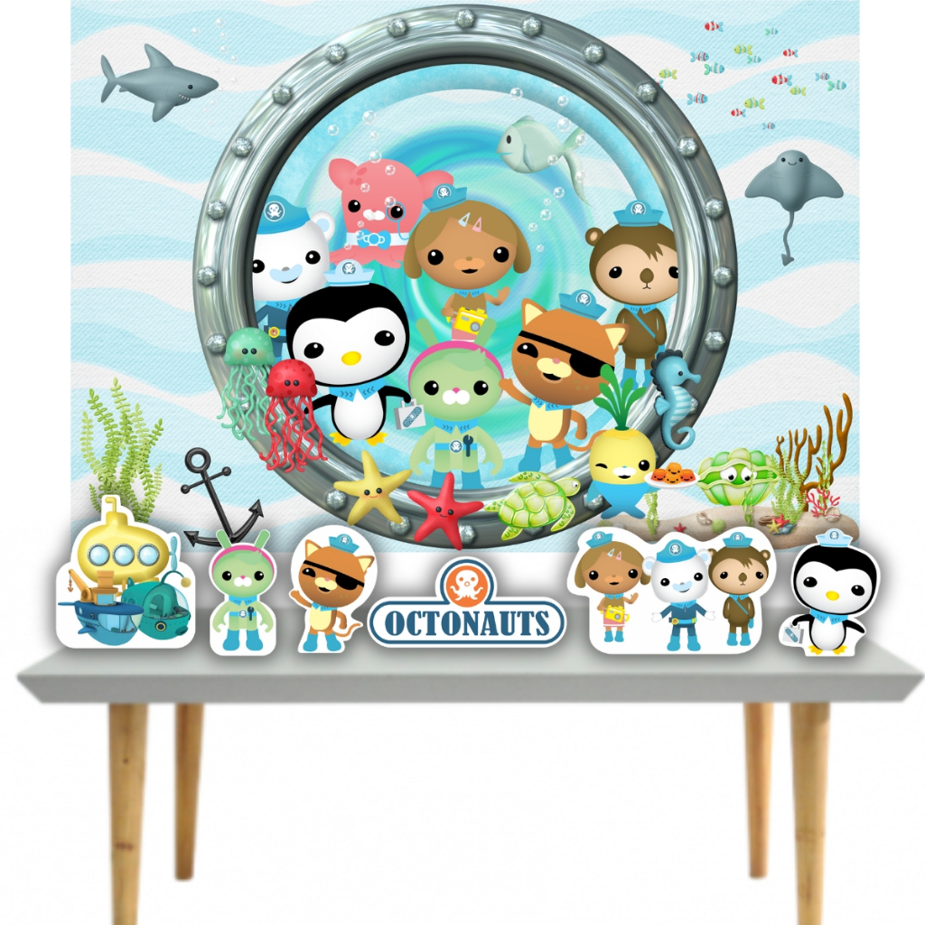 Kit festa Octonautas com painel poli banner e displays de mesa