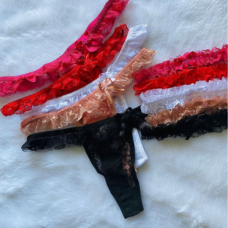 Kit 5 Calcinha Tanga Lingerie Em Renda Com Perneira E Forro Algodão