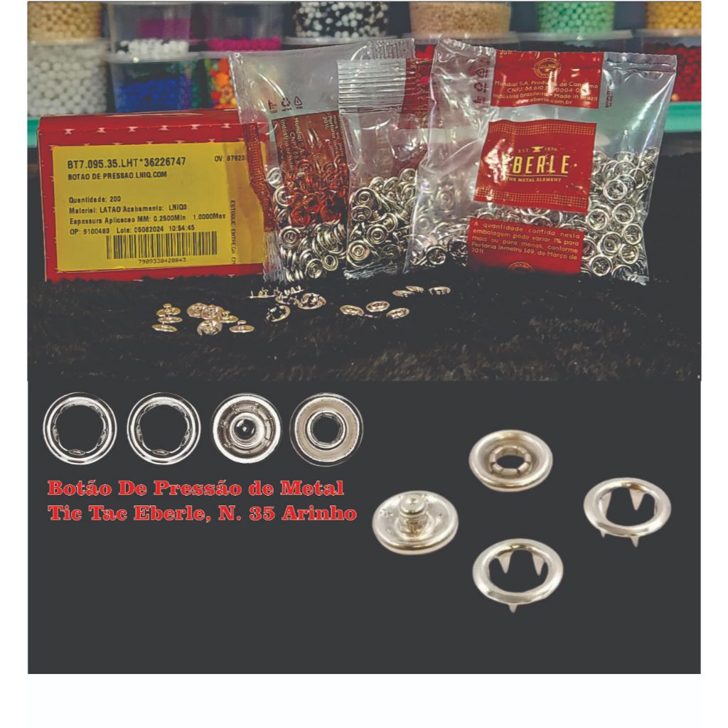 Botão De Pressão Arinho 35 Eberle 117/35l 09mm Com 200und Cor Niquelado Tictac caixa de botão 35