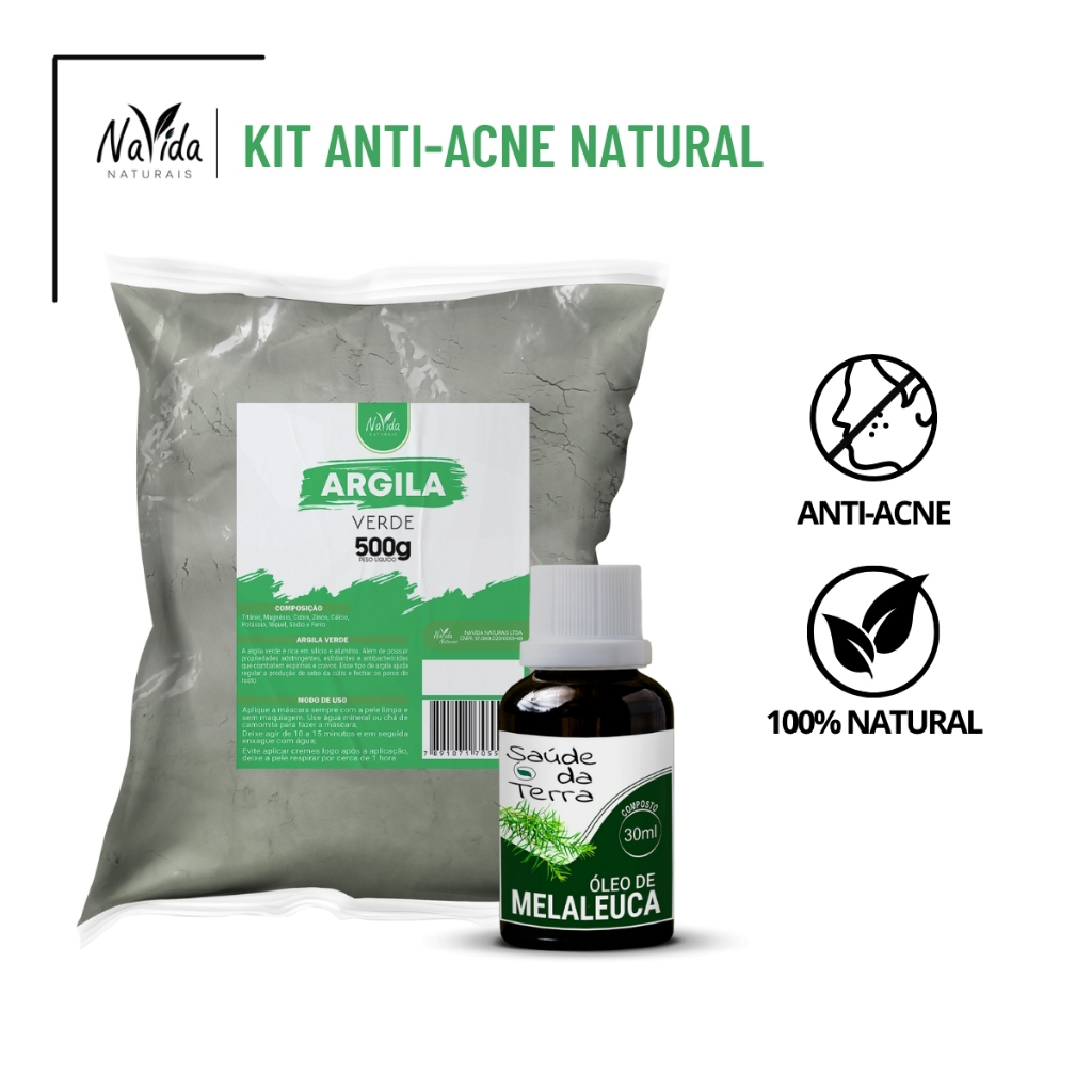 Argila Verde 500g + Óleo de Melaleuca 30ml - skincare Anti-Acne