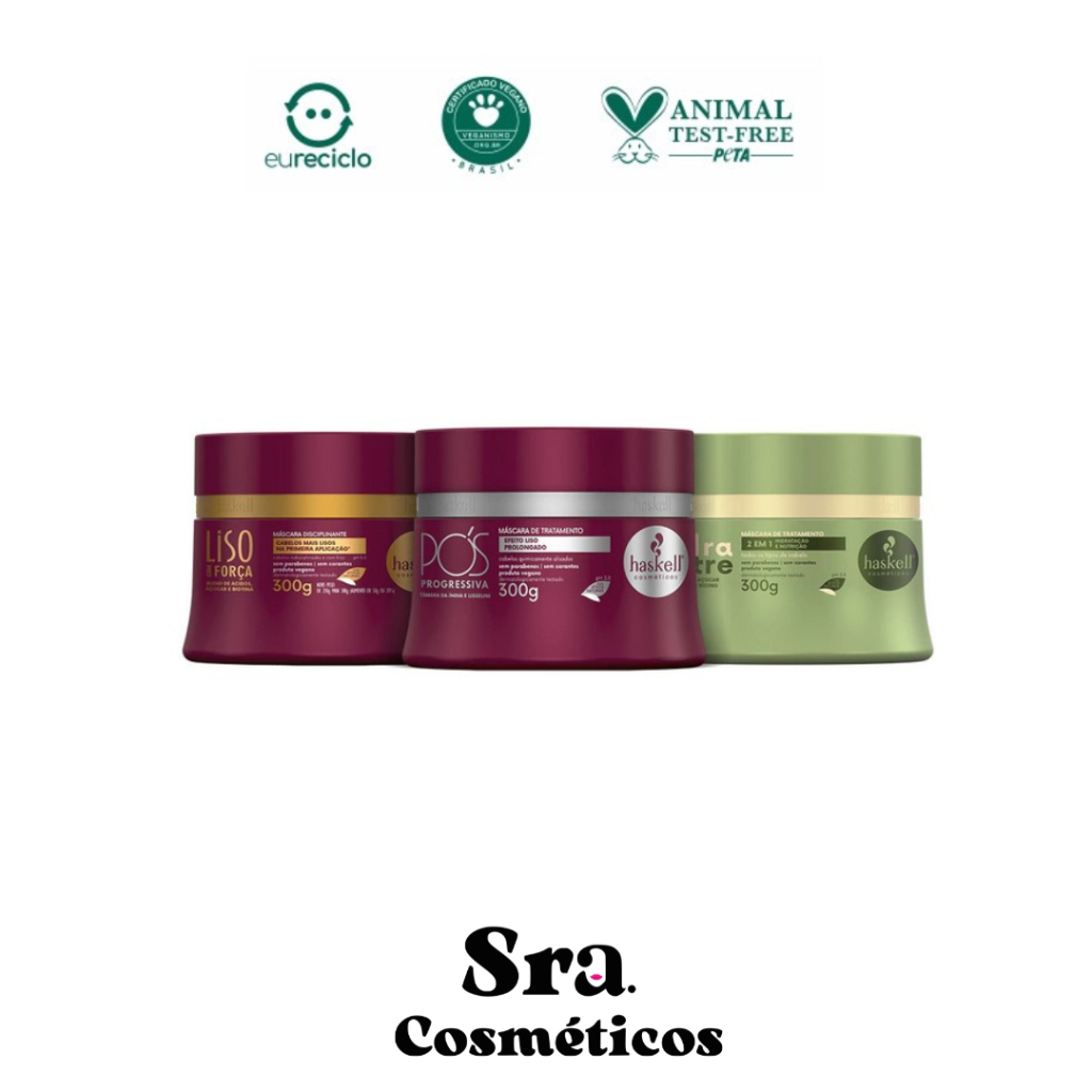Mascara Liso Com Força, Pós Progressiva e Hidranutre 300g Haskell Cronograma para Cabelos Alisados