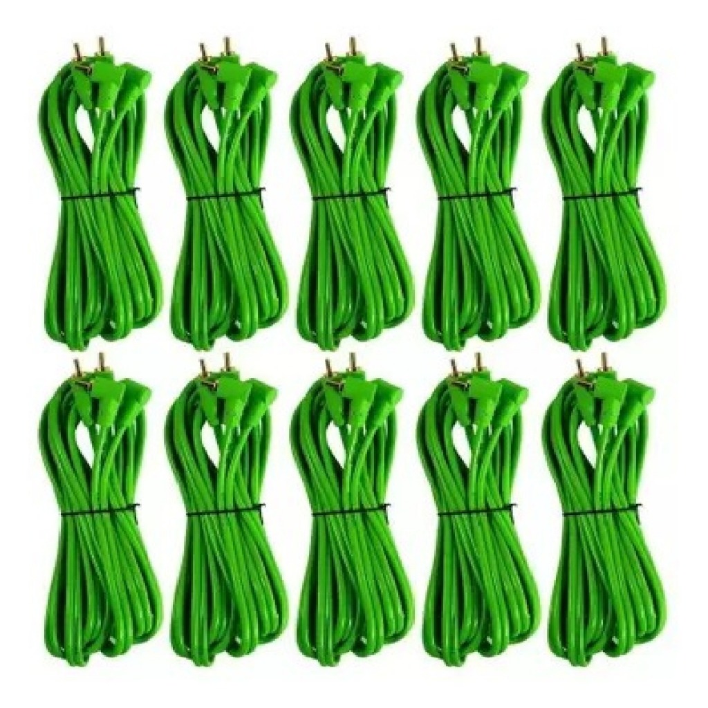 Kit 10 Cabo Rca 5 Metros Technoise 100 Pró Verde Emborrachado 5mm