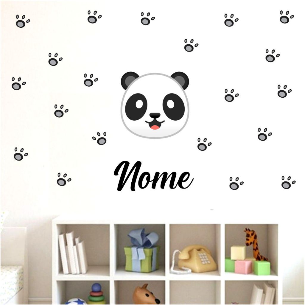 Kit Adesivo de Parede Nome Personalizado Panda - Adesivo de Parede Decoração Quarto de Menina