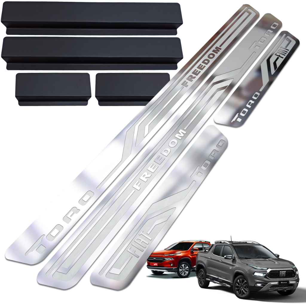 Soleiras Aço Inox Cromado Fiat Toro Freedom com Vinil Adesivo protetor