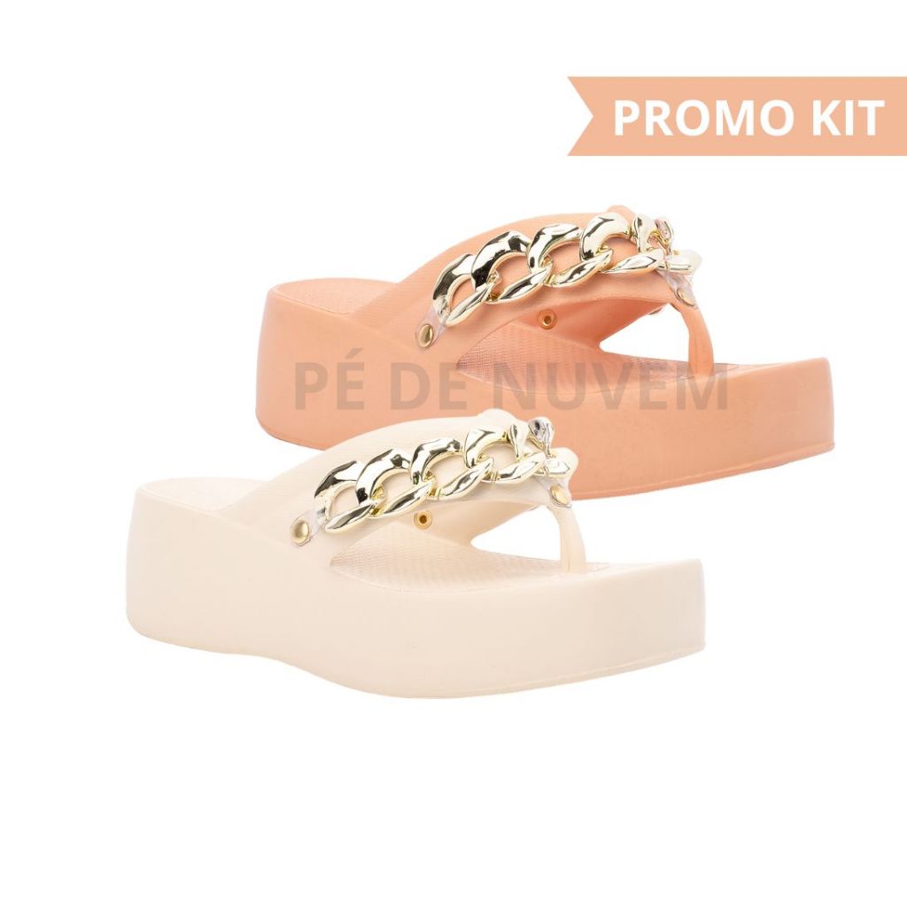 Kit 2 pares Chinelo  Plataforma Salto Super Leve Corrente