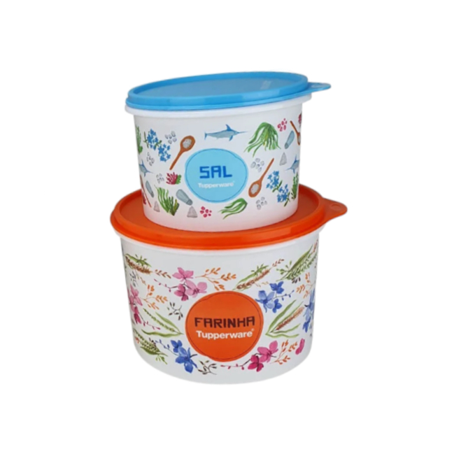 Kit Mantimentos Floral 5 Peças / Farinha 1,8kg + Açúcar 1,4kg + Sal 1,3kg + Porta Batata Palha TUPPERWARE®