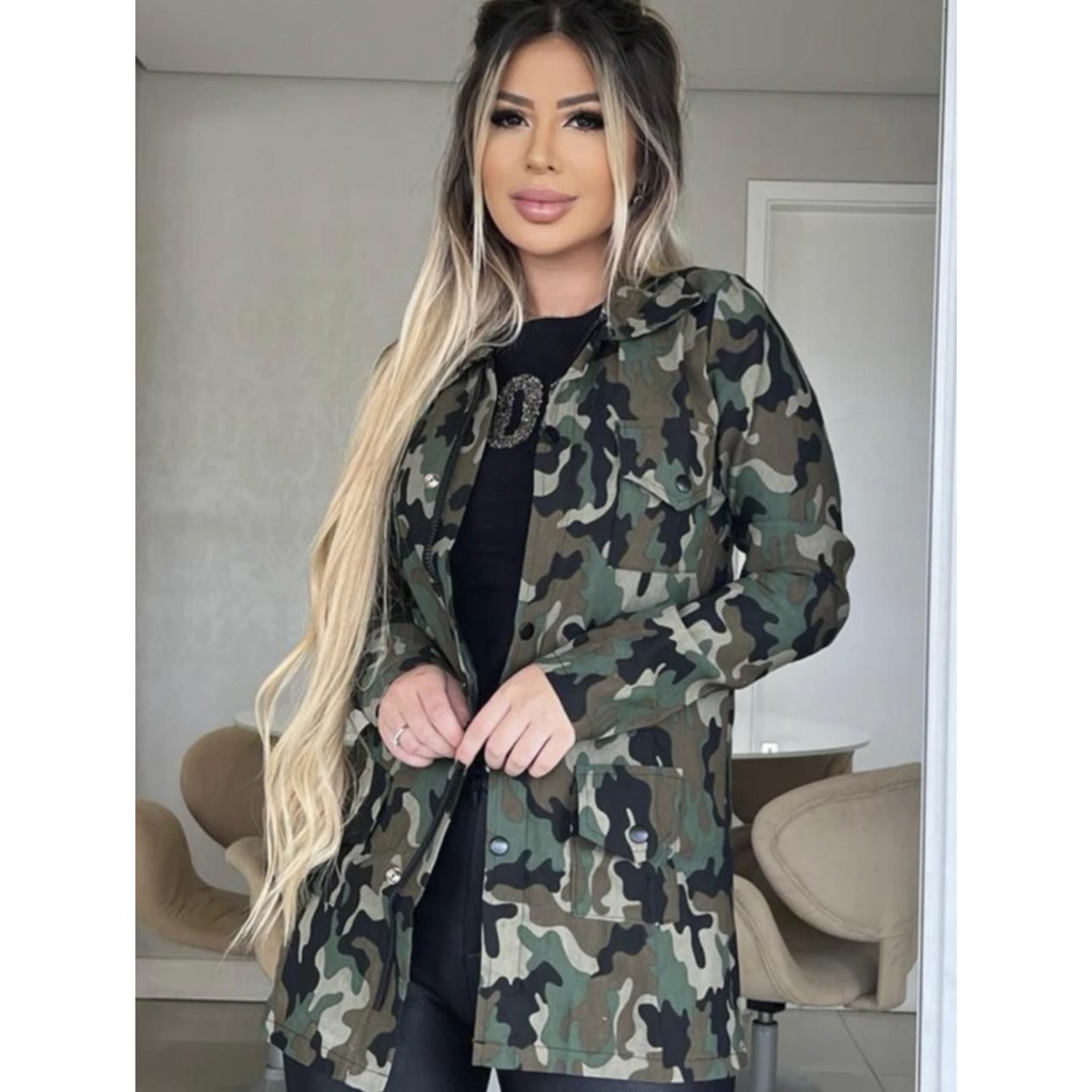 jaqueta parka Sling feminina verde militar camuflada casaco Max