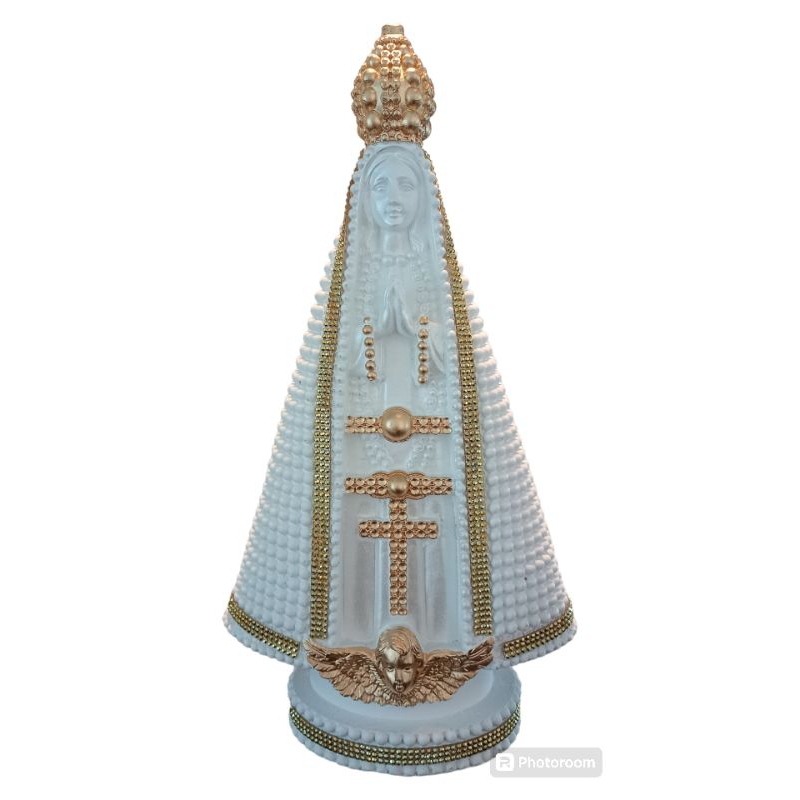 Imagem de Nossa Senhora Aparecida 40cm Grande de Gesso Branca Dourada com Strass!