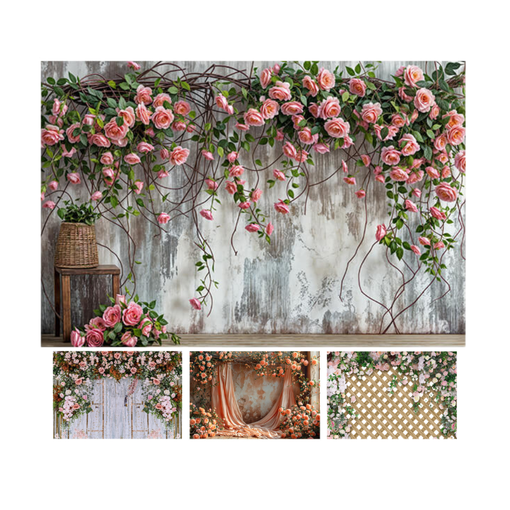 Fundo Fotográfico Tecido Sublimado 3D Floral 2,60x1,70 Horizontal